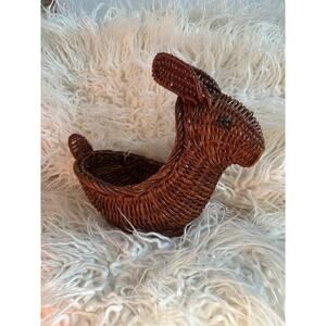 Vintage bunny rattan wicker basket